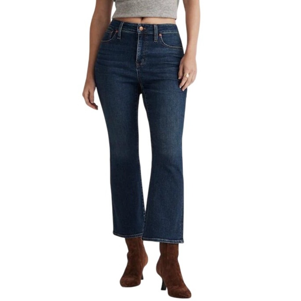 Madewell Womens Curvy Kick Out Crop Flare Jeans 33P Dark Wash Stretch